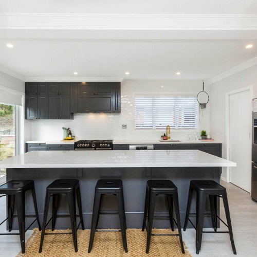 Dramatic, elegant kitchen design, sturdy quality build in Upper Hutt